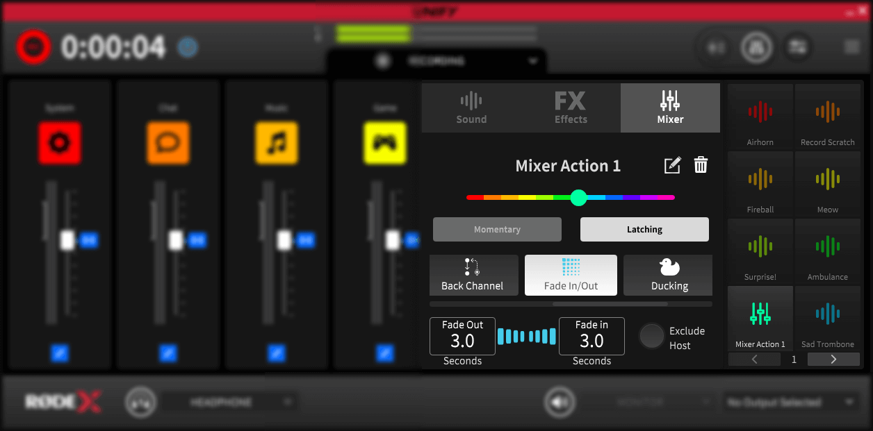 UNIFY fade in and out settings